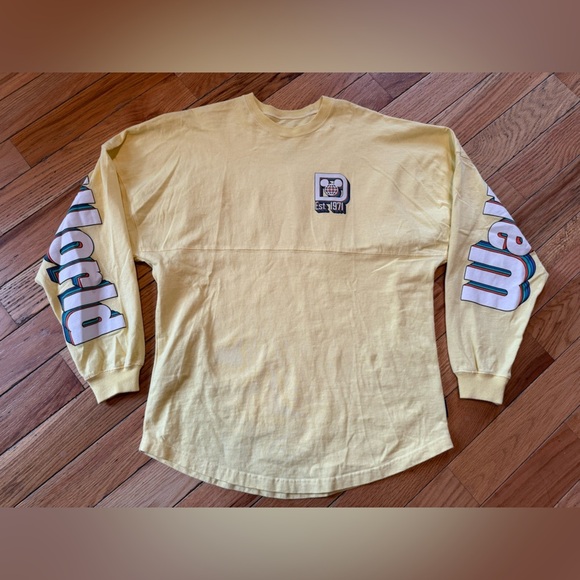 Disney Parks Walt Disney World Retro Logo Yellow Spirit Jersey Adult Size Small - Picture 4 of 13